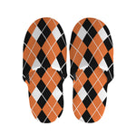 Orange White And Black Argyle Print Slippers