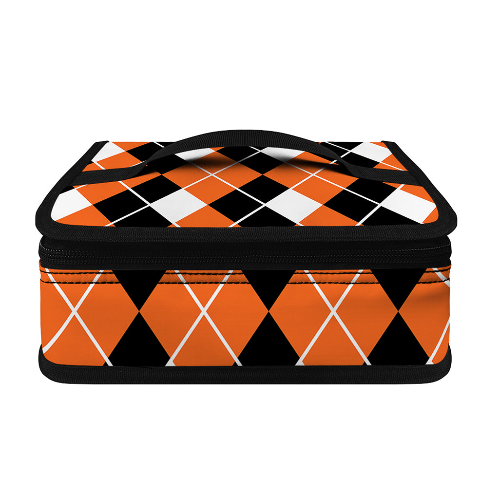 Orange White And Black Argyle Print Small Lunch Bag