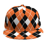 Orange White And Black Argyle Print Snapback Cap