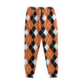 Orange White And Black Argyle Print Sweatpants