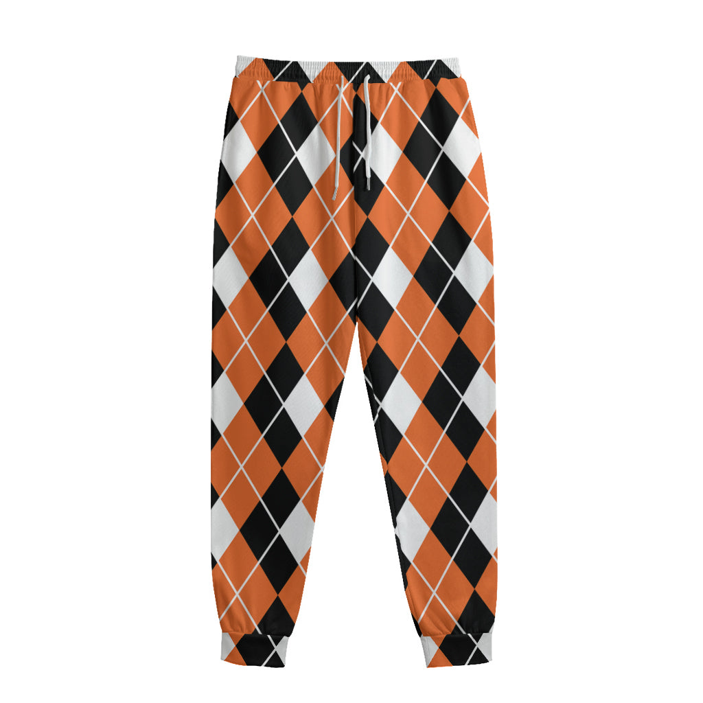 Orange White And Black Argyle Print Sweatpants