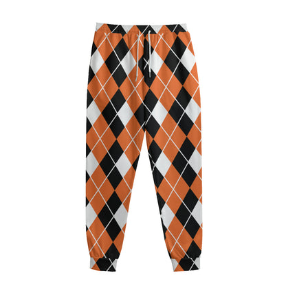 Orange White And Black Argyle Print Sweatpants