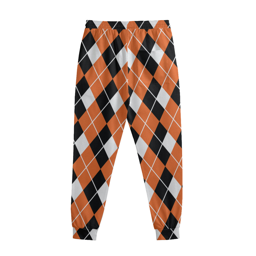 Orange White And Black Argyle Print Sweatpants