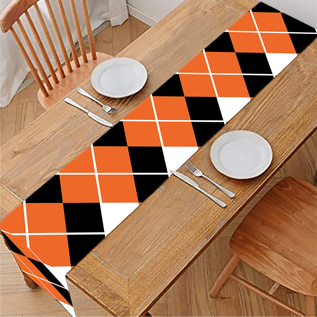 Orange White And Black Argyle Print Table Runner