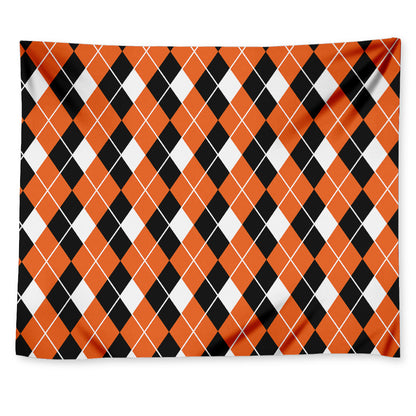 Orange White And Black Argyle Print Tapestry