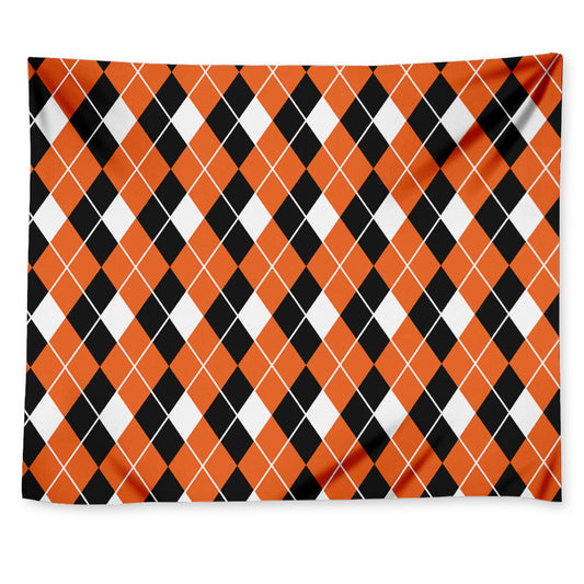 Orange White And Black Argyle Print Tapestry