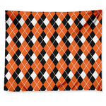 Orange White And Black Argyle Print Tapestry