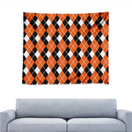 Orange White And Black Argyle Print Tapestry