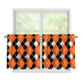 Orange White And Black Argyle Print Tier Curtains