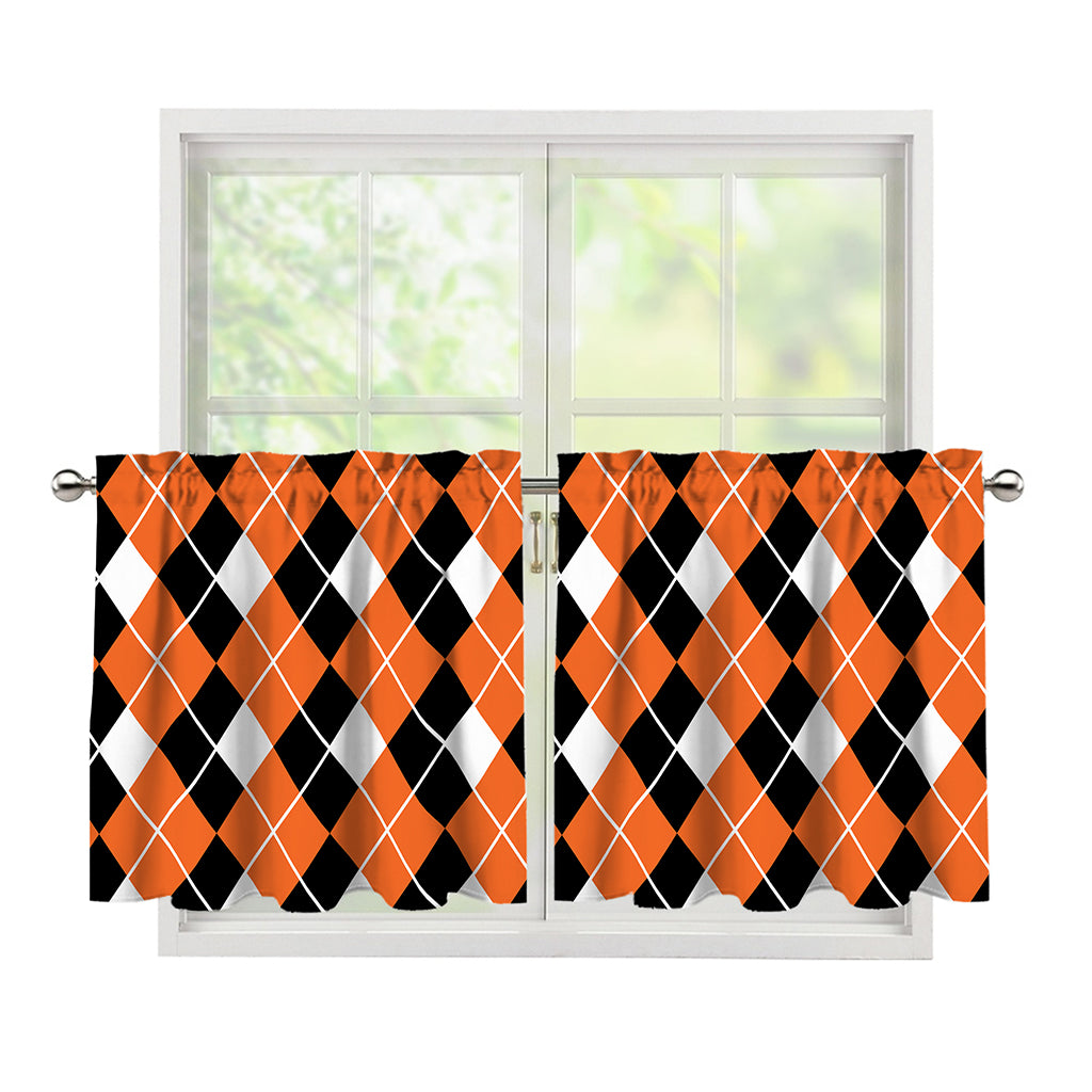 Orange White And Black Argyle Print Tier Curtains