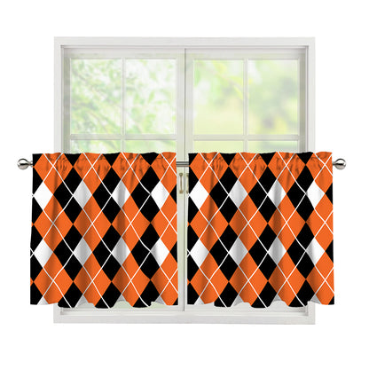 Orange White And Black Argyle Print Tier Curtains