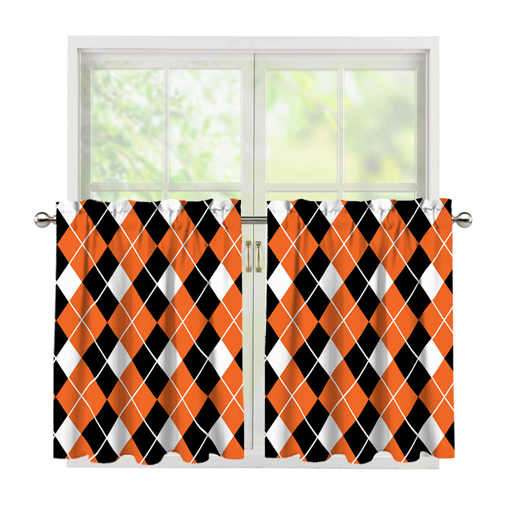 Orange White And Black Argyle Print Tier Curtains