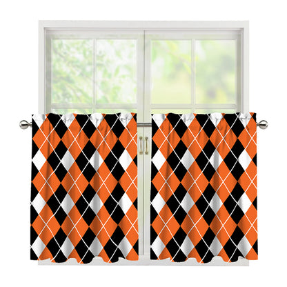 Orange White And Black Argyle Print Tier Curtains