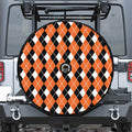 Orange White And Black Argyle Print Tire Cover With Camera Hole