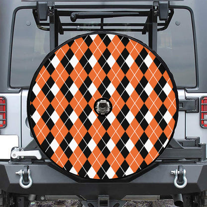 Orange White And Black Argyle Print Tire Cover With Camera Hole