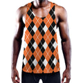 Orange White And Black Argyle Print Men's Workout Tank Top