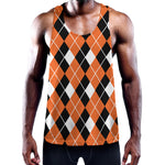 Orange White And Black Argyle Print Training Tank Top