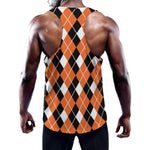 Orange White And Black Argyle Print Training Tank Top