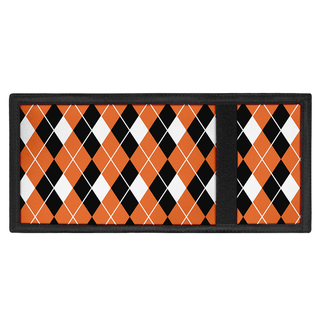 Orange White And Black Argyle Print Trifold Wallet