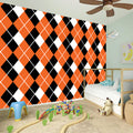Orange White And Black Argyle Print Wall Sticker