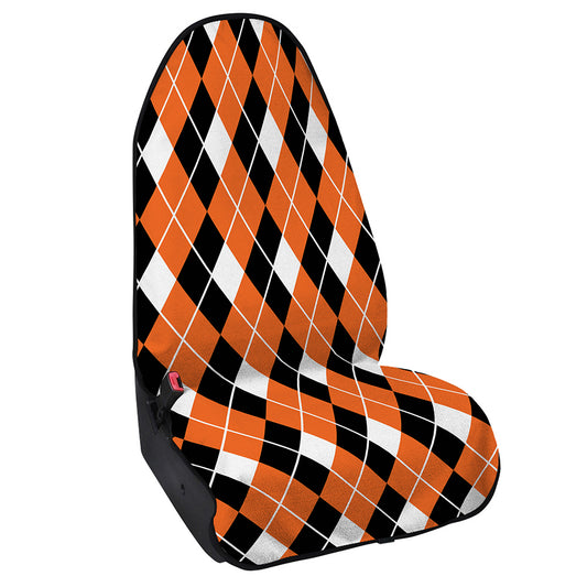 Orange White And Black Argyle Print Waterproof Car Seat Cover
