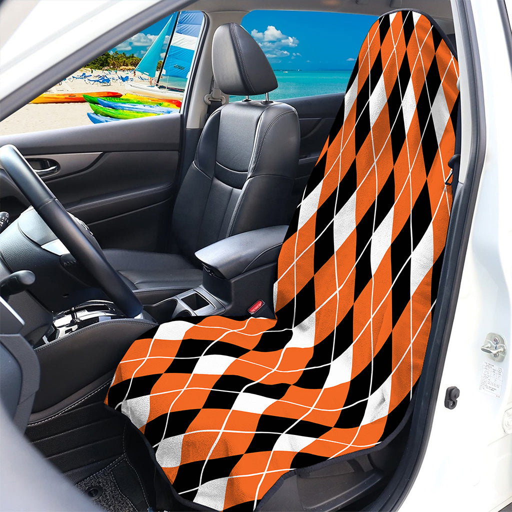 Orange White And Black Argyle Print Waterproof Car Seat Cover