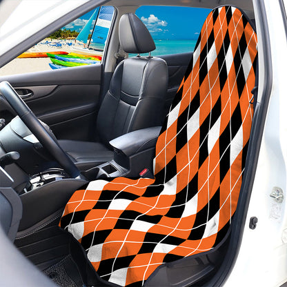 Orange White And Black Argyle Print Waterproof Car Seat Cover