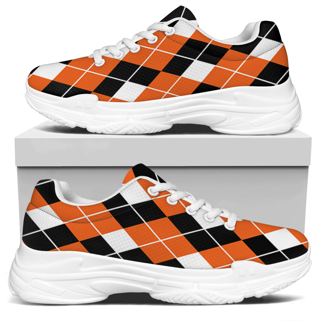 Orange White And Black Argyle Print White Chunky Shoes