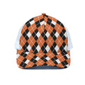 Orange White And Black Argyle Print White Mesh Trucker Hat