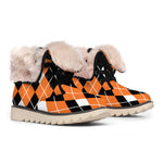 Orange White And Black Argyle Print Winter Boots