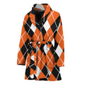 Orange White And Black Argyle Print Women's Bathrobe