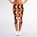 Orange White And Black Argyle Print Women's Capri Leggings