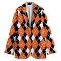 Orange White And Black Argyle Print Women's Cotton Blazer