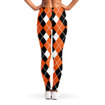 Orange White And Black Argyle Print Women's Leggings