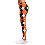 Orange White And Black Argyle Print Women's Leggings