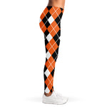 Orange White And Black Argyle Print Women's Leggings