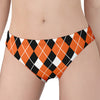 Orange White And Black Argyle Print Women's Panties