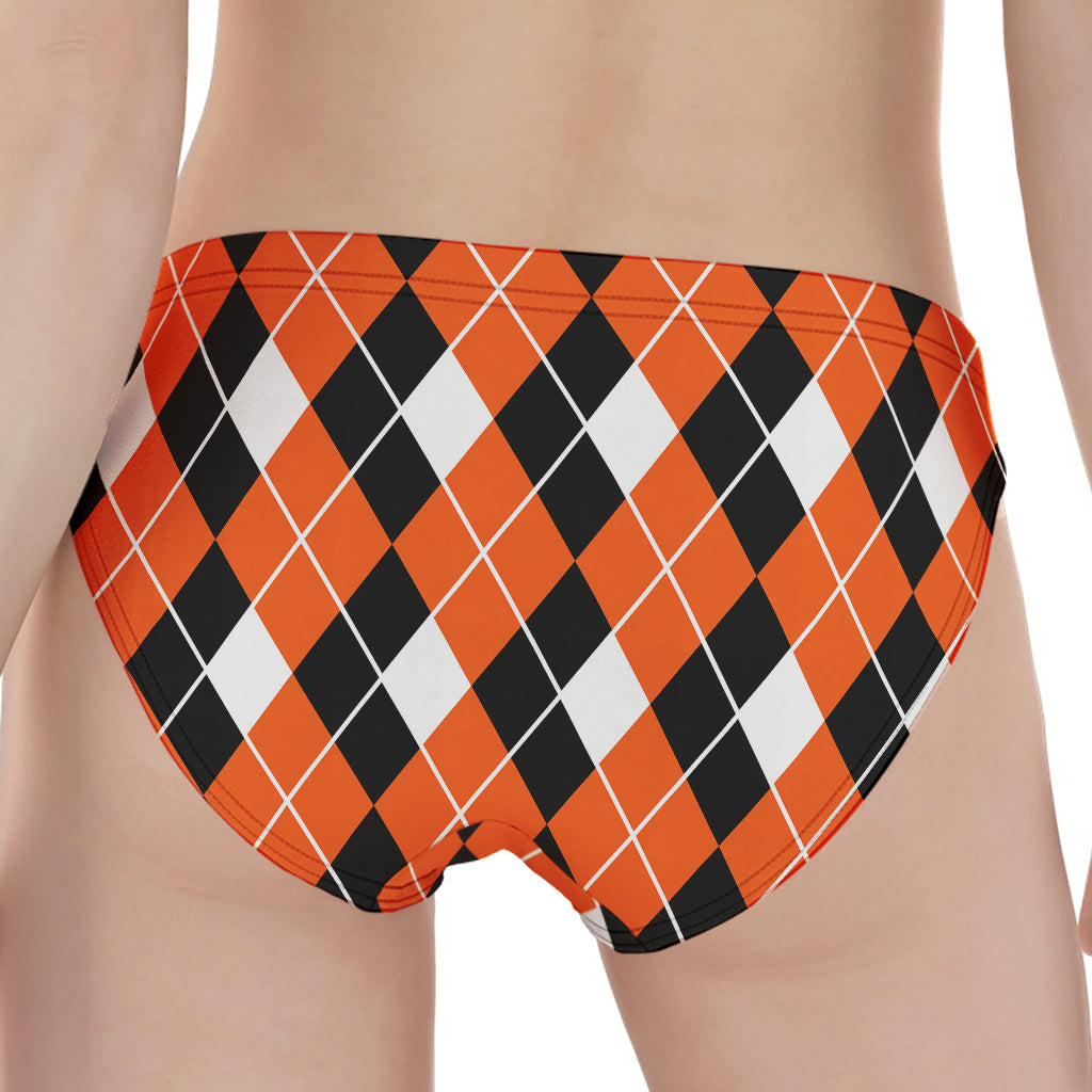 Orange White And Black Argyle Print Women's Panties