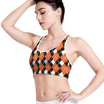 Orange White And Black Argyle Print Women's Sports Bra
