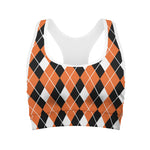 Orange White And Black Argyle Print Women's Sports Bra