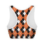 Orange White And Black Argyle Print Women's Sports Bra