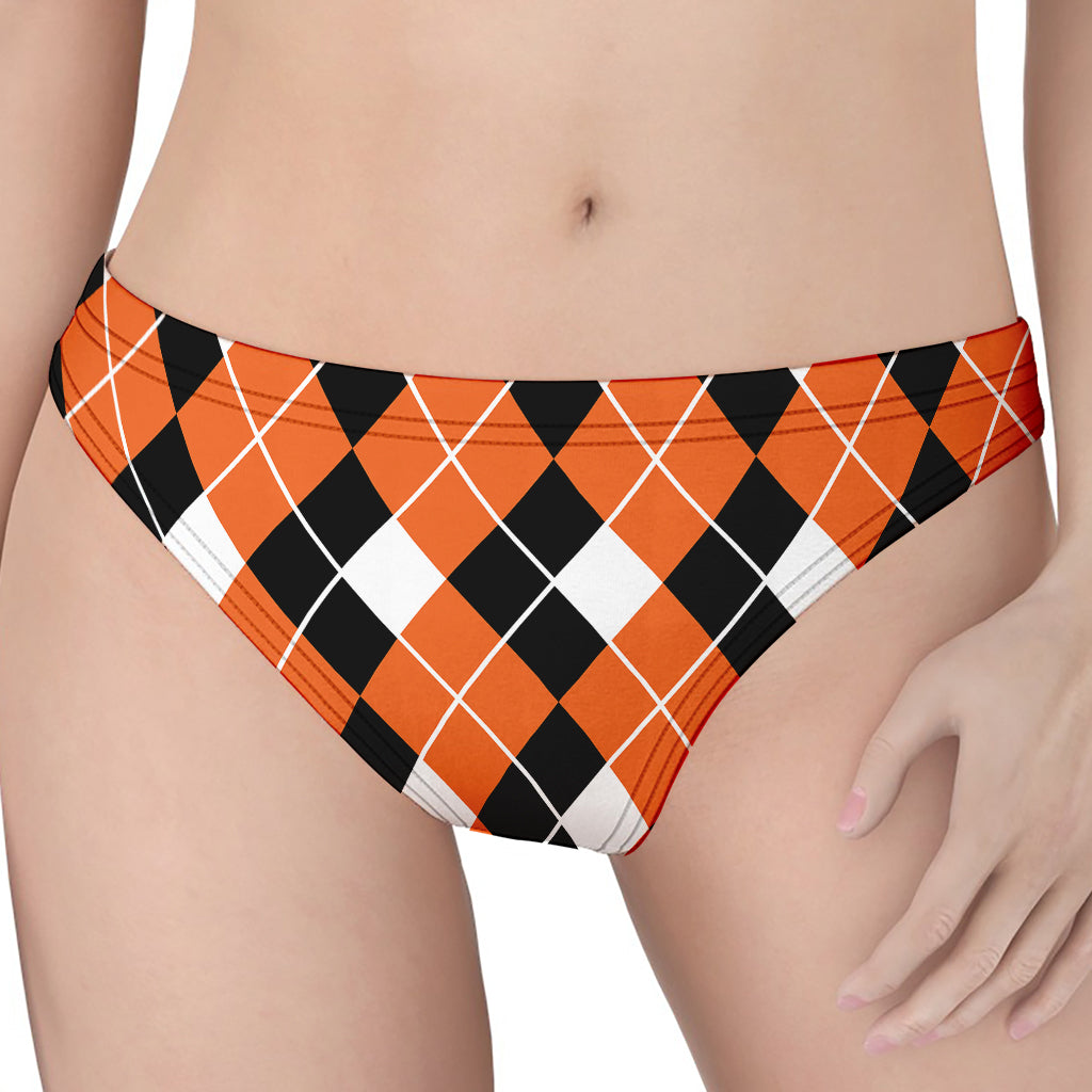 Orange White And Black Argyle Print Women's Thong