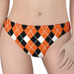 Orange White And Black Argyle Print Women's Thong