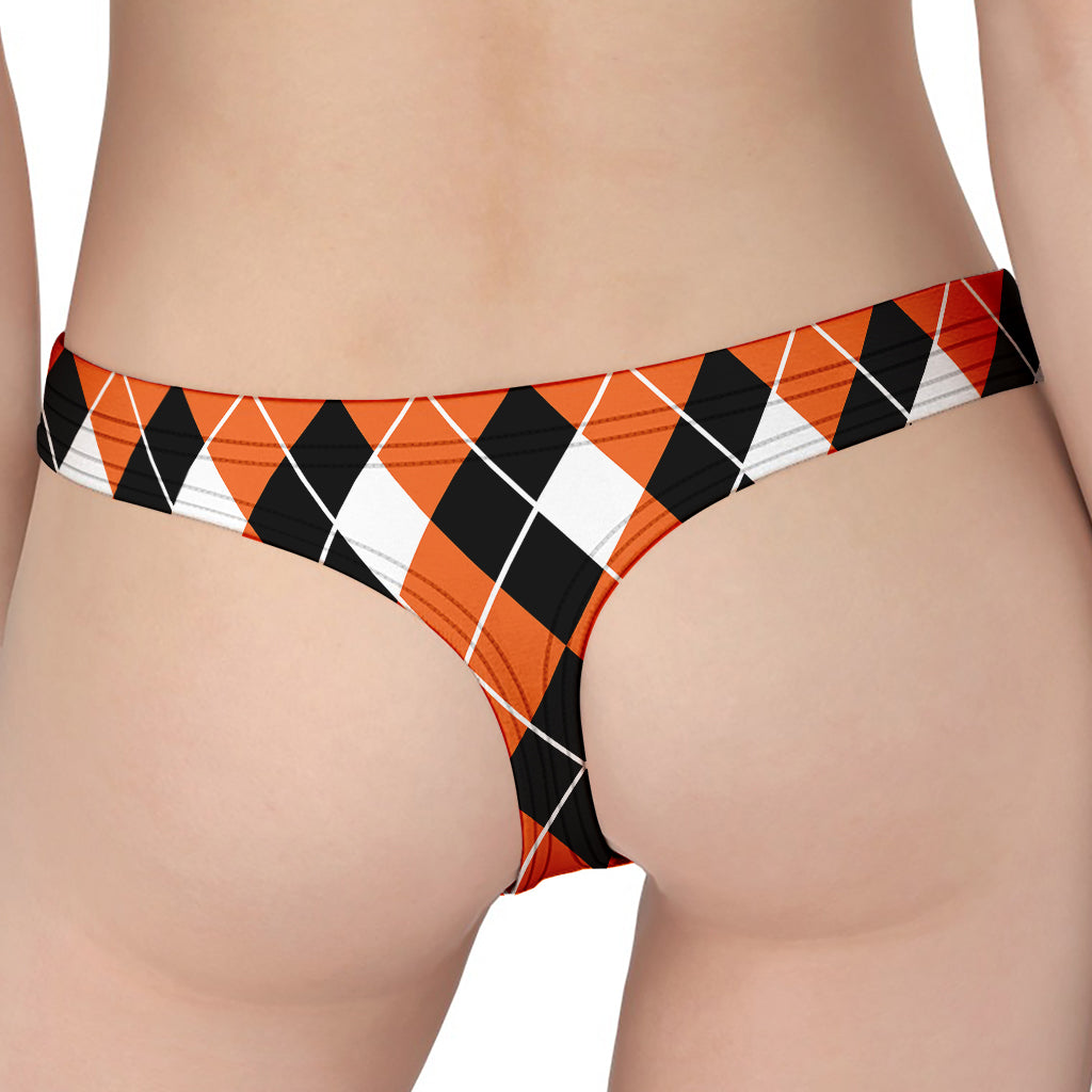 Orange White And Black Argyle Print Women's Thong