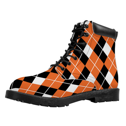 Orange White And Black Argyle Print Work Boots
