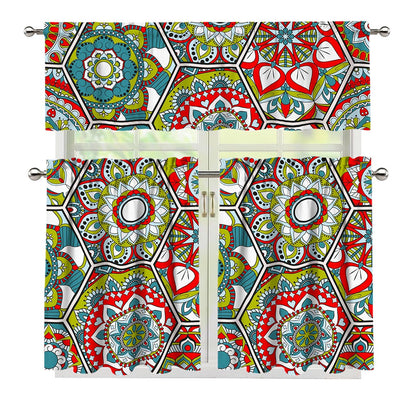 Oriental Mandala Bohemian Pattern Print 3 Piece Kitchen Curtains
