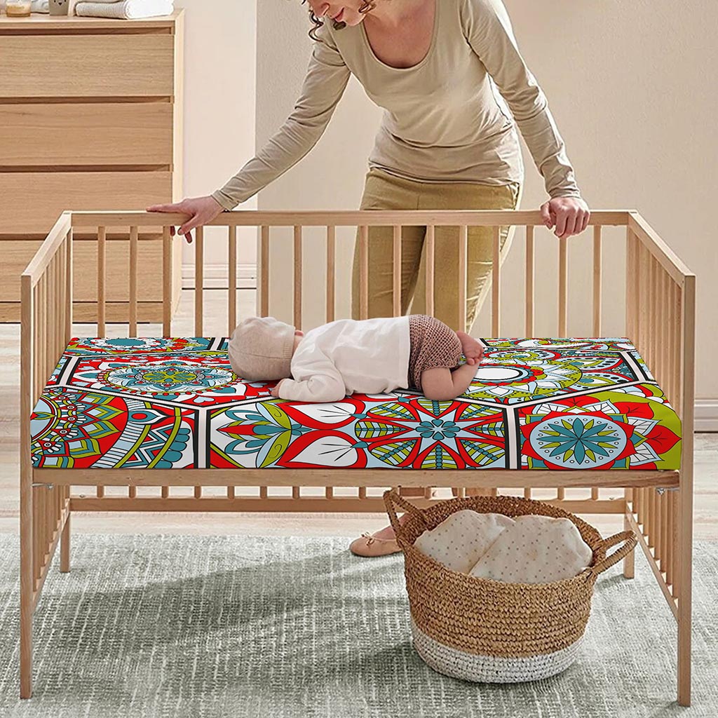 Oriental Mandala Bohemian Pattern Print Baby Crib Sheet