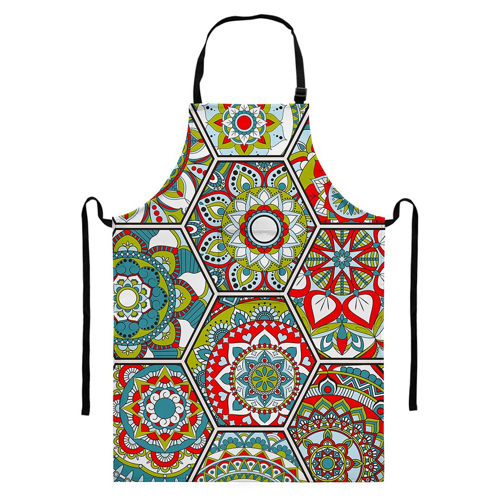 Oriental Mandala Bohemian Pattern Print Bib Apron With Pocket