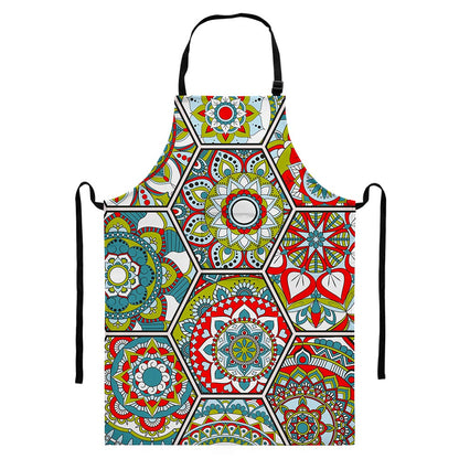 Oriental Mandala Bohemian Pattern Print Bib Apron With Pocket