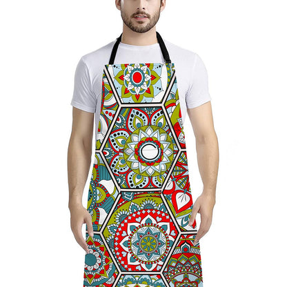 Oriental Mandala Bohemian Pattern Print Bib Apron With Pocket